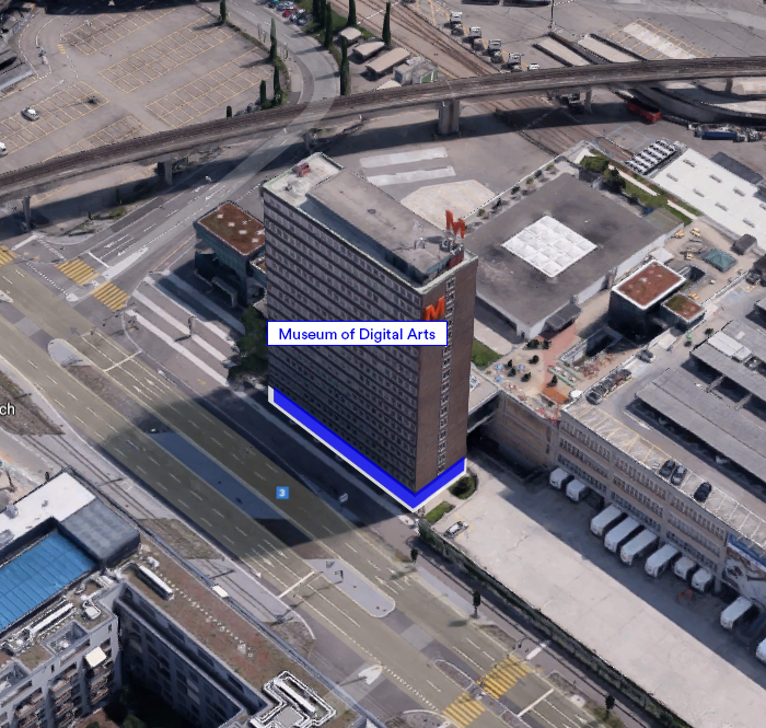 3d picture of the MuDA building from google maps